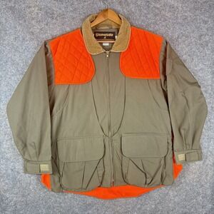 Gamehide Hunting Jacket Mens Large Beige Game Bag Ammo Pockets Corduroy Trim